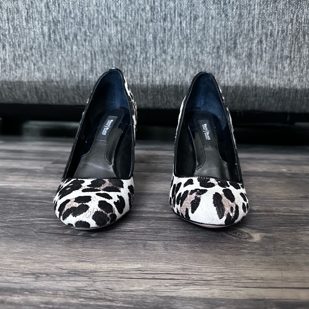 White House | Black House Willow Calf Hair Leopard Print Wedge Heels SZ 7.5 - Picture 2 of 14